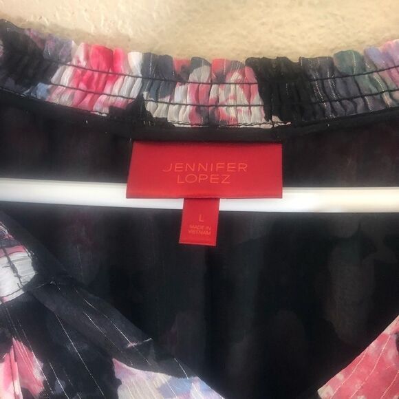 J.Lo Floral Gold Drip Blouse floral print size L - Picture 2 of 7